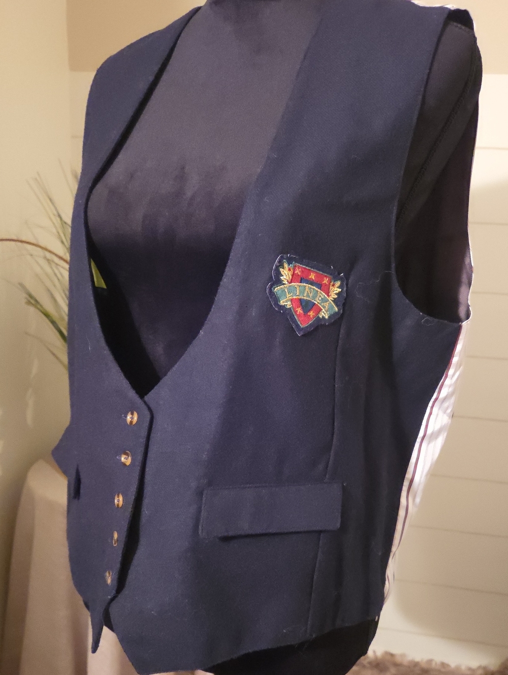90s Euro Vintage Linea Gitano Blue Crest Dark Academia Suit Waistcoat Vest L